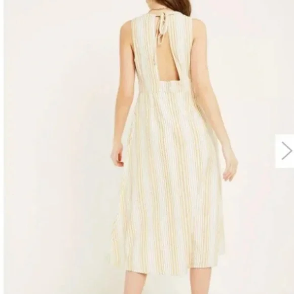 Urban Outfitters Millie Stripe Plunging Cream and Tan Backless Dress - Picture 5 of 13